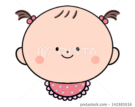 An illustration of a smiling baby girl wearing a bib. An illustration of a smiling baby girl wearing a bib. 142885016