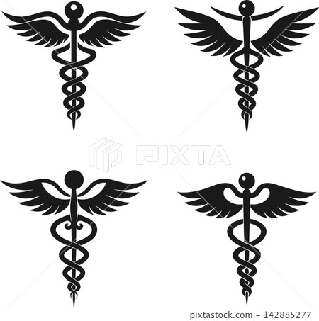 Set of caduceus symbol illustration silhouette vector Set of caduceus symbol illustration silhouette vector 142885277
