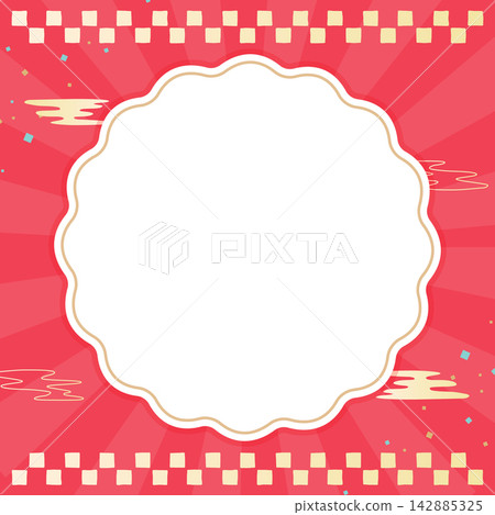 Red Japanese-style frame with checkered pattern and converging lines 2_square Red Japanese-style frame with checkered pattern and converging lines 2_square 142885325