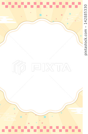 Japanese-style frame with checkered pattern and converging lines in pastel colors, 2_vertical Japanese-style frame with checkered pattern and converging lines in pastel colors, 2_vertical 142885330