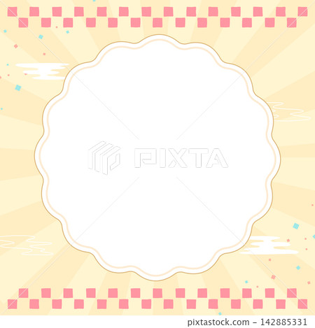 Japanese-style frame with checkered pattern and converging lines in pastel colors, 2_square 142885331