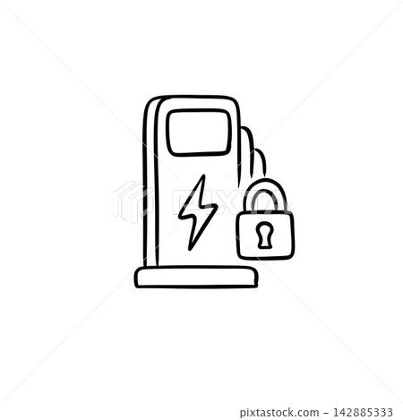 Secure EV Charging Station Terminal with Padlock Line Art Icon Secure EV Charging Station Terminal with Padlock Line Art Icon 142885333