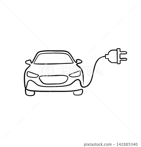 Electric Car Front View with Charging Plug Continuous Line Art Icon Electric Car Front View with Charging Plug Continuous Line Art Icon 142885340