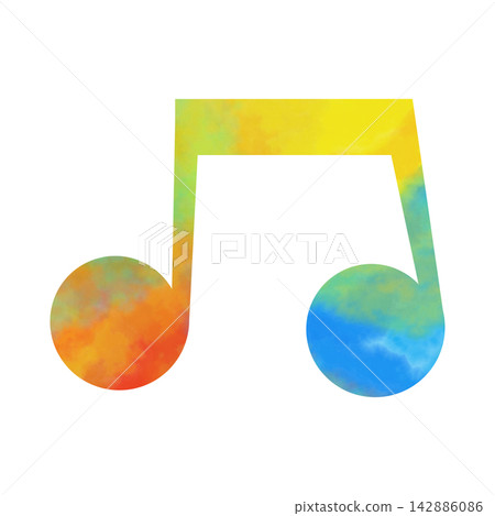 An illustration of a musical note icon with a beautiful watercolor pattern. 142886086