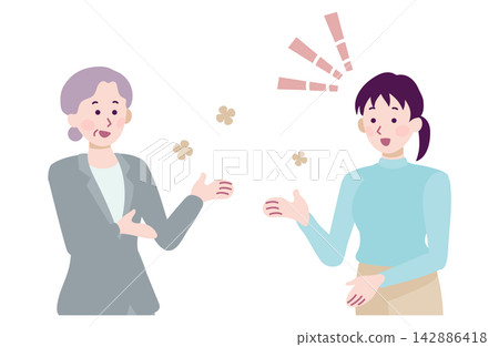 一幅商業插畫,描繪了一位女老闆和一位女下屬互相理解、進行和諧對話的場景。 一幅商業插畫,描繪了一位女老闆和一位女下屬互相理解、進行和諧對話的場景。 142886418