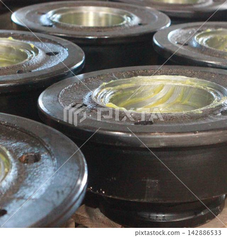 Train Wheels in production. Cool photo Train Wheels in production. Cool photo 142886533
