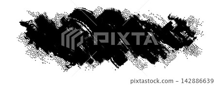 Grunge brush stroke background. Abstract distorted halftone paint frame. Rough edges distressed dotted strokes texture overlay. Rolled stamp ink dynamic scratch backdrop. Vector banner wallpaper Grunge brush stroke background. Abstract distorted halftone paint frame. Rough edges distressed dotted strokes texture overlay. Rolled stamp ink dynamic scratch backdrop. Vector banner wallpaper 142886639