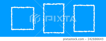 Rough torn paper frame set. Square and rectangle jagged edge border collection. Uneven ripped paper boarders for poster, text box, banner, collage, sticker, cadre. Vector craft rectangular frames Rough torn paper frame set. Square and rectangle jagged edge border collection. Uneven ripped paper boarders for poster, text box, banner, collage, sticker, cadre. Vector craft rectangular frames 142886643