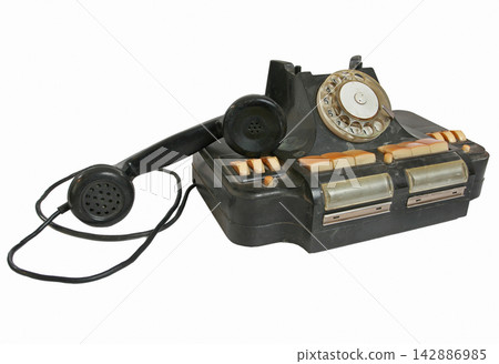 Old grunge vintage Dial Phone on white isolated Old grunge vintage Dial Phone on white isolated 142886985
