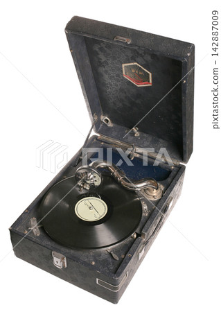Vintage vinyl record player on a white background Vintage vinyl record player on a white background 142887009