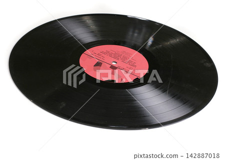 Vintage vinyl record player on a white background Vintage vinyl record player on a white background 142887018