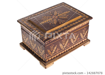 Vintage wooden box, a box on a white background. Vintage wooden box, a box on a white background. 142887078
