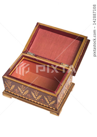 Vintage wooden box, a box on a white background. Vintage wooden box, a box on a white background. 142887108