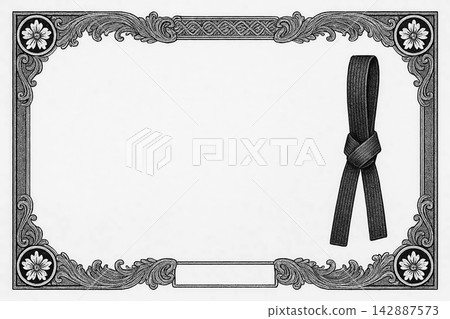 Certificate dan grade diplom karate. Old vintage diplom paper, with frame background art design. Certificate dan grade diplom karate. Old vintage diplom paper, with frame background art design. 142887573