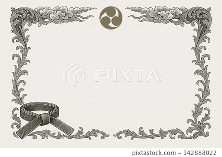 Certificate dan grade diplom karate. Old vintage paper, with frame texture background art design. Certificate dan grade diplom karate. Old vintage paper, with frame texture background art design. 142888022