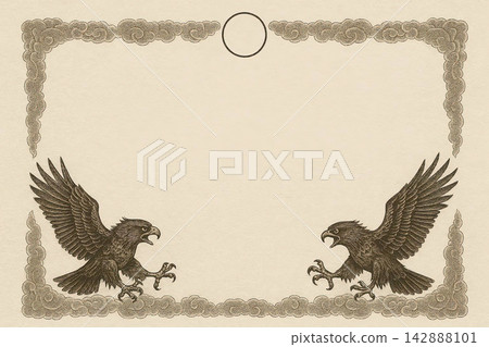 Certificate dan grade diplom karate. Old vintage paper, with frame texture background art design. 142888101