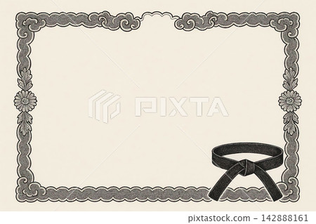 Certificate dan grade diplom karate. Old vintage paper, with frame texture background art design. Certificate dan grade diplom karate. Old vintage paper, with frame texture background art design. 142888161
