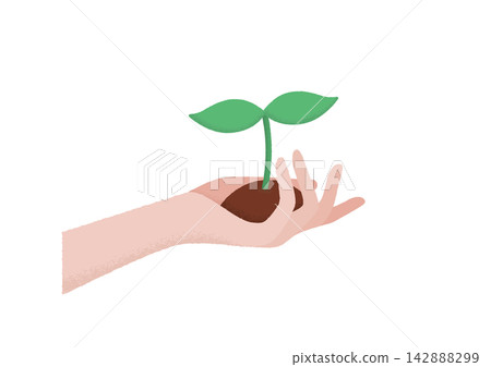 Illustration of a hand supporting a plant sprout. Illustration of a hand supporting a plant sprout. 142888299