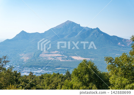 Panoramic view from Mount Mashuk to Mount Beshtau and the city of Pyatigorsk, North Caucasus, Russia Panoramic view from Mount Mashuk to Mount Beshtau and the city of Pyatigorsk, North Caucasus, Russia 142888699