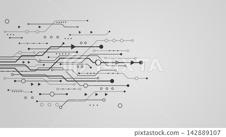 Abstract Digital Network Lines with Geometric Nodes and Arrows on a Light Gray Background 142889107