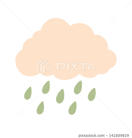 Cute pastel cloud with falling rain drops vector isolated on white. Perfect for weather forecast icons, autumn rainy day concepts, nursery decor prints, and seasonal storm graphics Cute pastel cloud with falling rain drops vector isolated on white. Perfect for weather forecast icons, autumn rainy day concepts, nursery decor prints, and seasonal storm graphics 142889929