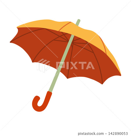 Cute open orange umbrella vector isolated on white background. Ideal for autumn rain protection graphics, bad weather seasonal banners, autumn promotional designs, and storm safety clip art Cute open orange umbrella vector isolated on white background. Ideal for autumn rain protection graphics, bad weather seasonal banners, autumn promotional designs, and storm safety clip art 142890053