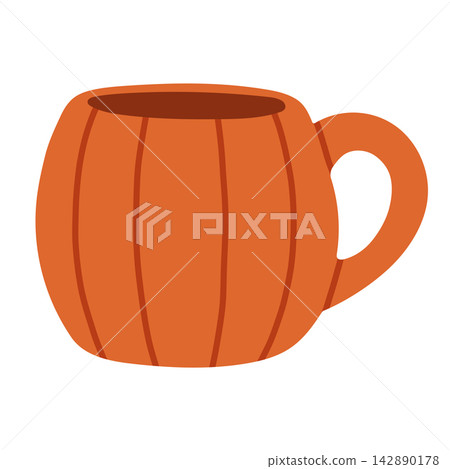Cozy orange pumpkin-shaped ceramic mug vector isolated on white background. Ideal for Halloween party graphics, autumn coffee cup icons, Thanksgiving decor, and fall seasonal prints Cozy orange pumpkin-shaped ceramic mug vector isolated on white background. Ideal for Halloween party graphics, autumn coffee cup icons, Thanksgiving decor, and fall seasonal prints 142890178