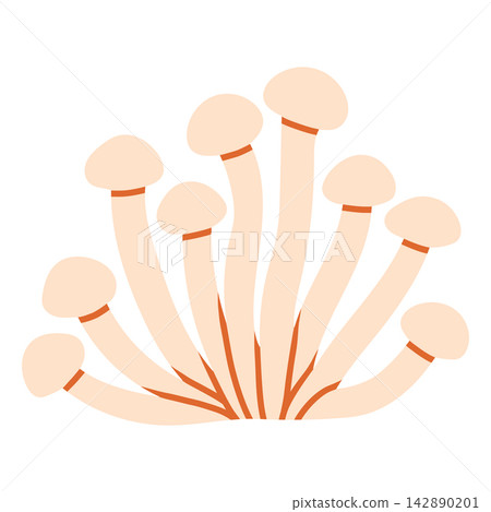 Cute cluster of enoki honey mushrooms vector isolated on white. Great for autumn forest patterns, kitchen prints, food recipes, and seasonal graphics Cute cluster of enoki honey mushrooms vector isolated on white. Great for autumn forest patterns, kitchen prints, food recipes, and seasonal graphics 142890201