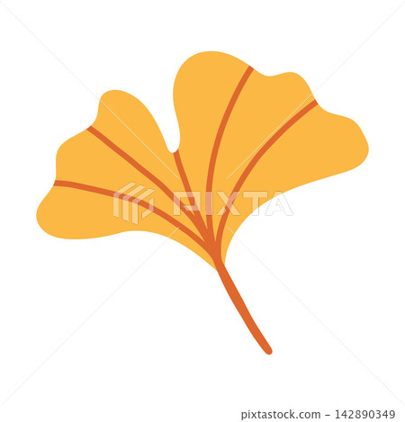 Flat yellow ginkgo biloba leaf vector isolated on white background. Elegant autumn botanical foliage element for eco branding, wellness graphics, and fall design Flat yellow ginkgo biloba leaf vector isolated on white background. Elegant autumn botanical foliage element for eco branding, wellness graphics, and fall design 142890349