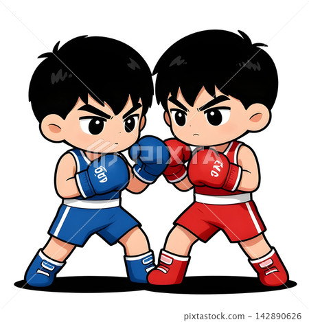 BOXING young fighter, graphic style, traditional color dress, in fighting pose. BOXING young fighter, graphic style, traditional color dress, in fighting pose. 142890626
