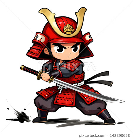 SAMURAI young fighter, graphic style, traditional color dress, in fighting pose. SAMURAI young fighter, graphic style, traditional color dress, in fighting pose. 142890638