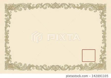 Certificate dan grade diplom karate. Old vintage paper with frame texture background art design. 142891105
