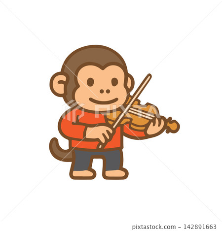 Cute monkey playing the violin Cartoon Illustration Cute monkey playing the violin Cartoon Illustration 142891663
