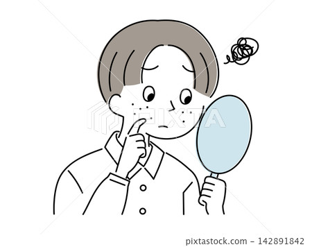 一個國中男生,他很在意自己臉上的青春痘。 一個國中男生,他很在意自己臉上的青春痘。 142891842