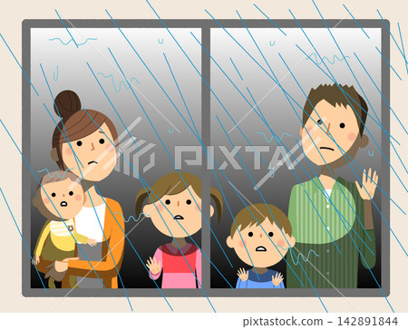 Family looking out the window Family looking out the window 142891844