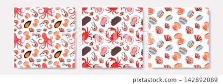 Seafood Octopus Crab Shrimp Oyster Seamless Pattern Collection Seafood Octopus Crab Shrimp Oyster Seamless Pattern Collection 142892089