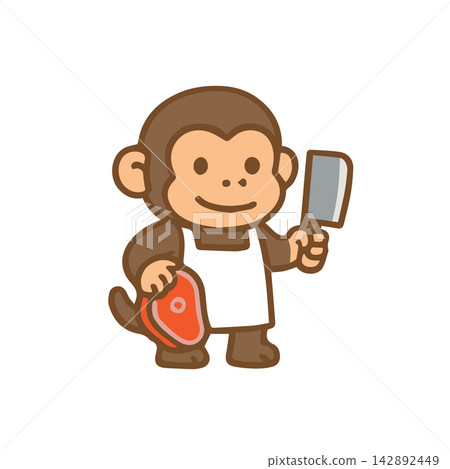 A cute monkey acting as a butcher Cartoon Illustration A cute monkey acting as a butcher Cartoon Illustration 142892449