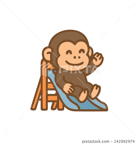 Cute monkey playing on the slide Cartoon Illustration Cute monkey playing on the slide Cartoon Illustration 142892974