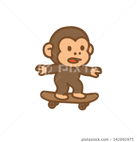 Cute monkey skateboarding Cartoon Illustration Cute monkey skateboarding Cartoon Illustration 142892975