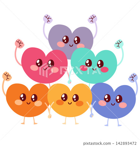 Diverse Colorful Heart Characters with Floating Hearts Cartoon Vector Illustration Diverse Colorful Heart Characters with Floating Hearts Cartoon Vector Illustration 142893472