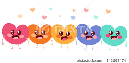 Diverse Colorful Heart Characters with Floating Hearts Cartoon Vector Illustration 142893474