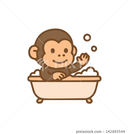 A cute monkey is taking a bath Cartoon Illustration A cute monkey is taking a bath Cartoon Illustration 142893544