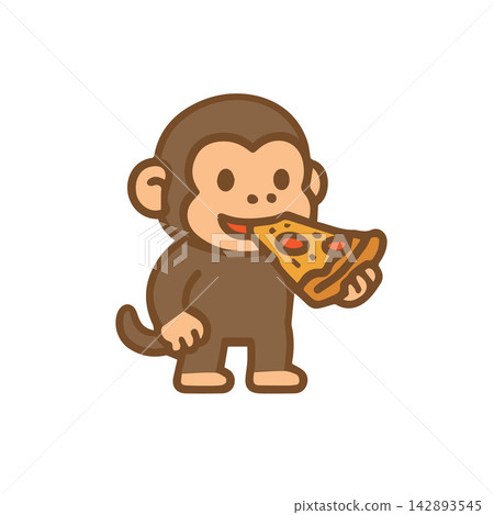 Cute monkey eating pizza Cartoon Illustration 142893545