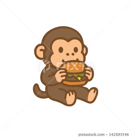 Cute monkey eating a burger Cartoon Illustration Cute monkey eating a burger Cartoon Illustration 142893546