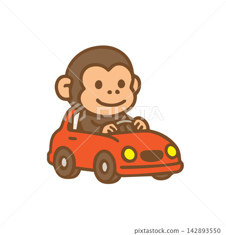 Cute monkey riding in a car Cartoon Illustration Cute monkey riding in a car Cartoon Illustration 142893550
