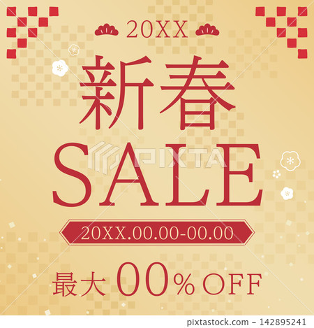 Checkered pattern gold New Year's sale template 1_square Checkered pattern gold New Year's sale template 1_square 142895241