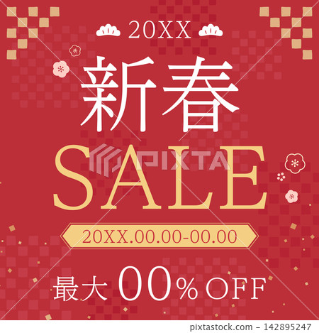 Red checkered New Year's sale template 1_square Red checkered New Year's sale template 1_square 142895247