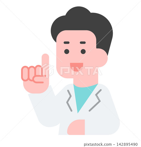 插圖描繪了一位身穿白大褂的男醫生,他豎起食指給予提示。 插圖描繪了一位身穿白大褂的男醫生,他豎起食指給予提示。 142895490