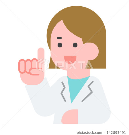 插圖描繪了一位身穿白大褂的女醫生,她豎起食指給予提示。 插圖描繪了一位身穿白大褂的女醫生,她豎起食指給予提示。 142895491