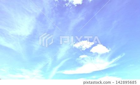 Clear blue sky features soft, wispy clouds and fluffy cumulus for a peaceful nature background 142895685